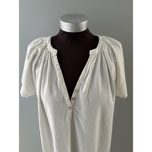 4Our Dreamers Linen Blend Dress Size XL White Henley Cottagecore Beach Lounge - Picture 3 of 16